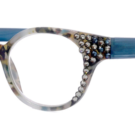 Sally, (Bling) Women Reading Glasses W (Black Diamond, Montana) Genuine European Crystals,   +1.25..+3 (Blue) Tortoiseshell. NY Fifth Avenue
