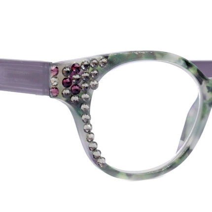 Sally, (Bling) Women Reading Glasses W (Black Diamond, Amethyst) Genuine European Crystals, Round +1.25 ..+4 (Purple, Green) NY Fifth Avenue