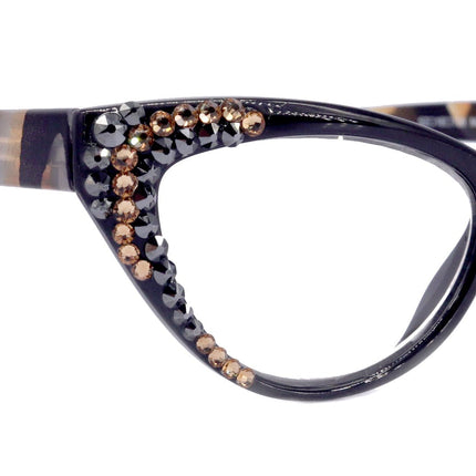 Lynx, (Bling) Cat Eyes, Women Reading Glasses W (L. Colorado, Hematite) Genuine European Crystals (Tortoise Brown, Black)  NY Fifth Avenue.