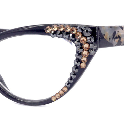 Lynx, (Bling) Cat Eyes, Women Reading Glasses W (L. Colorado, Hematite) Genuine European Crystals (Tortoise Brown, Black)  NY Fifth Avenue.