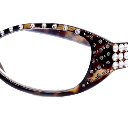 Lucky, (Bling) Women Reading Glasses W (Clear) Genuine European Crystals, Magnifying, Cat Eyes (Brown Tortoise Shell)  NY Fifth Avenue