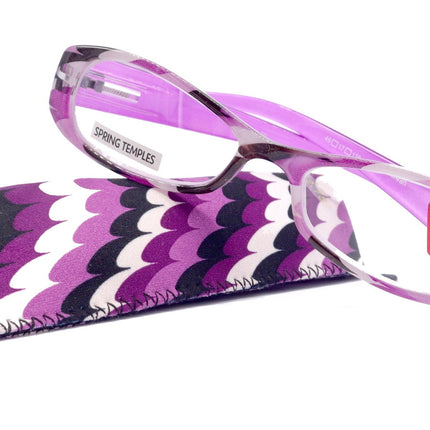 Dashing Stripes, (Premium) Reading Glasses High End Reader +1.25..+3.25 Magnifying, Rectangular (Purple) Optical Frame. NY Fifth Avenue