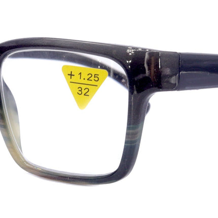 Piper, (Premium) Reading Glasses, High End Fashion Reader,+1.25 to +3 Magnifiers, (Black, Tan, Brown) Stripes Square Frame. NY Fifth Avenue
