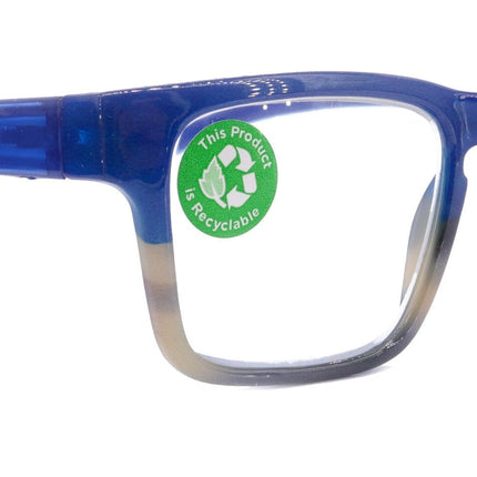 Piper, (Premium) Reading Glasses, High End Fashion Reader,+1.25 to +3 Magnifiers, (Blue, Tan, Brown) Stripes Square Frame. NY Fifth Avenue