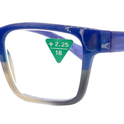 Piper, (Premium) Reading Glasses, High End Fashion Reader,+1.25 to +3 Magnifiers, (Blue, Tan, Brown) Stripes Square Frame. NY Fifth Avenue