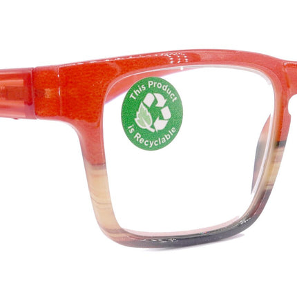 Piper, (Premium) Reading Glasses, High End Fashion Reader,+1.25 to +3 Magnifiers, (Orange, Tan, Brown) Stripes Square Frame. NY Fifth Avenue