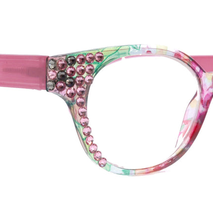 Versailles, (Bling) Reading Glasses 4 women W (Rose, Black Diamond) Genuine European Crystals  (Pink, Green, Clear) Round. NY Fifth Avenue
