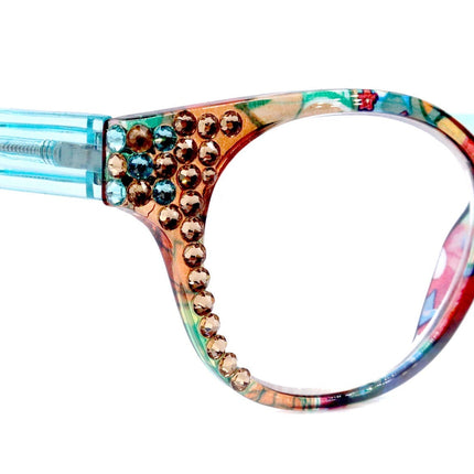 Versailles, (Bling) Reading Glasses 4 women W (Light Colorado, Aquamarine) Genuine European Crystals (Blue, Pink)  NY Fifth Avenue