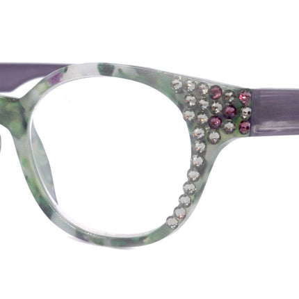 Sally, (Bling) Women Reading Glasses W (Black Diamond, Amethyst) Genuine European Crystals, Round +1.25 ..+4 (Purple, Green) NY Fifth Avenue