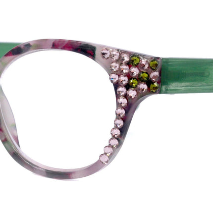 Sally, (Bling) Women Reading Glasses W (Light Amethyst, Olivine) Genuine European Crystals, Round +1.25 ..+4 (Green, Purple) NY Fifth Avenue