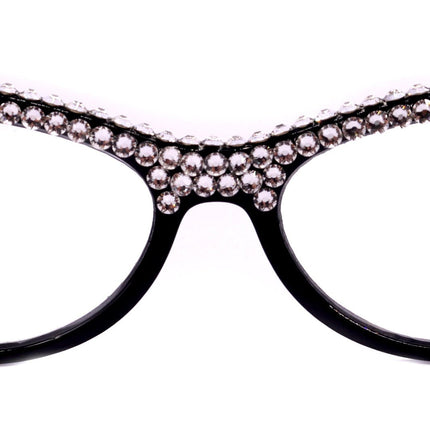 The Lynx, (Bling) Reading Glasses 4 Women W 2x (Full Top) (Clear) Genuine European Crystals, Magnifying Cat Eye  NY Fifth Avenue