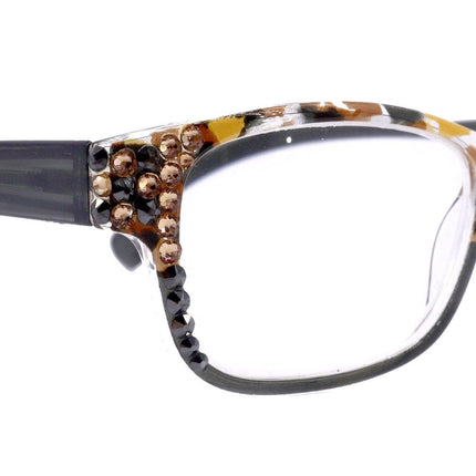 Olivia, (Bling) Women Reading Glasses Adorned W (Hematite, L. Colorado) Genuine European Crystals (Bk Tortoise Brown) Square NY fifth avenue