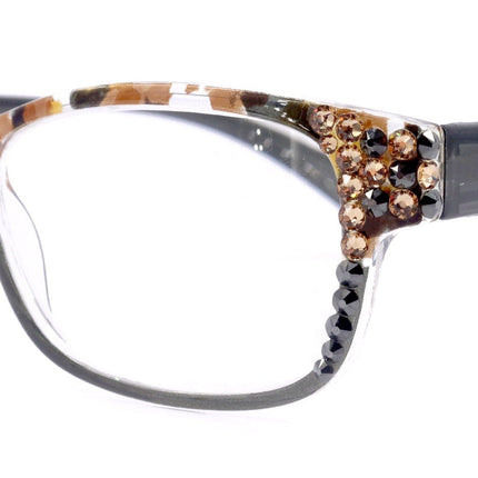Olivia, (Bling) Women Reading Glasses Adorned W (Hematite, L. Colorado) Genuine European Crystals (Bk Tortoise Brown) Square NY fifth avenue
