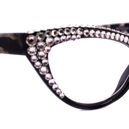The Lynx, (Bling) Reading Glasses 4 Women W 2x (Full Top) (Clear) Genuine European Crystals, Magnifying Cat Eye  NY Fifth Avenue