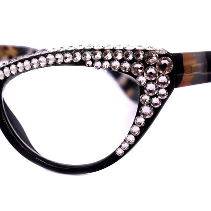 The Lynx, (Bling) Reading Glasses 4 Women W 2x (Full Top) (Clear) Genuine European Crystals, Magnifying Cat Eye  NY Fifth Avenue