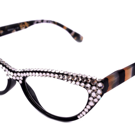 The Lynx, (Bling) Reading Glasses 4 Women W 2x (Full Top) (Clear) Genuine European Crystals, Magnifying Cat Eye  NY Fifth Avenue