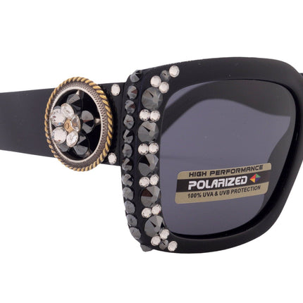 Western Rope edge Concho w/ Genuine European Crystals  Women Bling Sunglasses