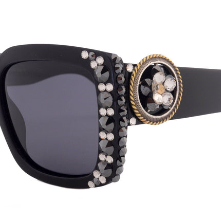 Western Rope edge Concho w/ Genuine European Crystals  Women Bling Sunglasses
