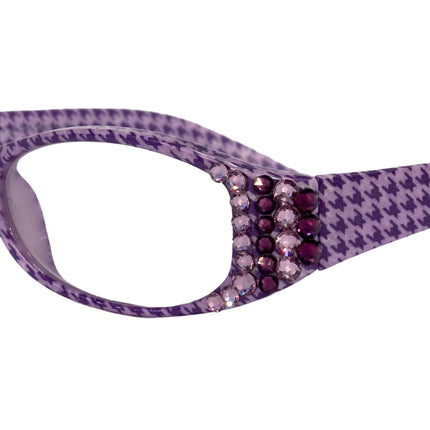 The Scottish, (Bling) Reading Glasses Embellished w (Amethyst)   (Hounds Tooth Check) Rectangular (Purple) NY Fifth Avenue
