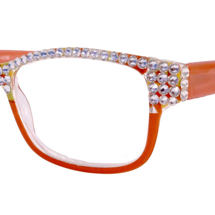 Olivia, (Bling) Women Reading Glasses Adorned with (Full Top) (Clear) Genuine European Crystals.  (Orange) Square, NY fifth avenue.