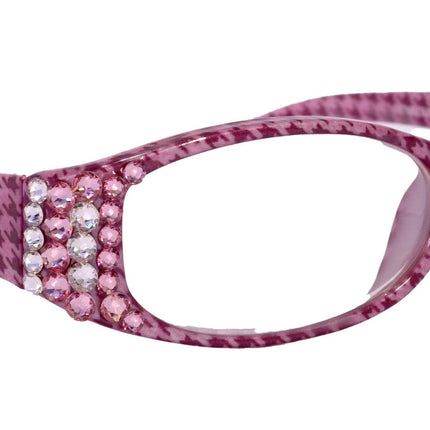 The Scottish, (Bling) Reading Glasses Embellished w (Rose, Clear)   (Hounds Tooth Check) Rectangular (Pink) NY Fifth Avenue