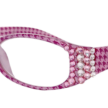 The Scottish, (Bling) Reading Glasses Embellished w (Rose, Clear)   (Hounds Tooth Check) Rectangular (Pink) NY Fifth Avenue