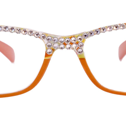 Olivia, (Bling) Women Reading Glasses Adorned with (Full Top) (Clear) Genuine European Crystals.  (Orange) Square, NY fifth avenue.