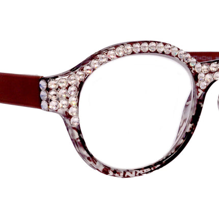 The Alchemist, (Bling) Round Women Reading Glasses W (Full TOP) (Clear) Genuine European Crystals (Hound tooth, Brown) NY Fifth Avenue