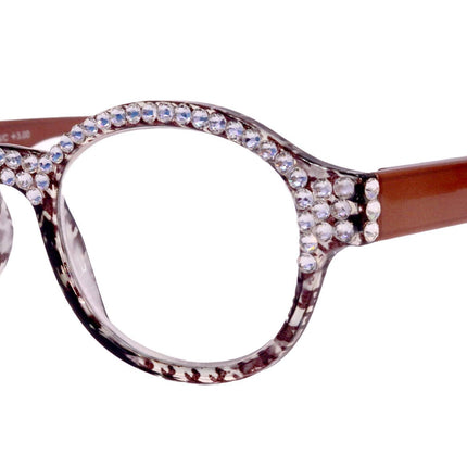 The Alchemist, (Bling) Round Women Reading Glasses W (Full TOP) (Clear) Genuine European Crystals (Hound tooth, Brown) NY Fifth Avenue