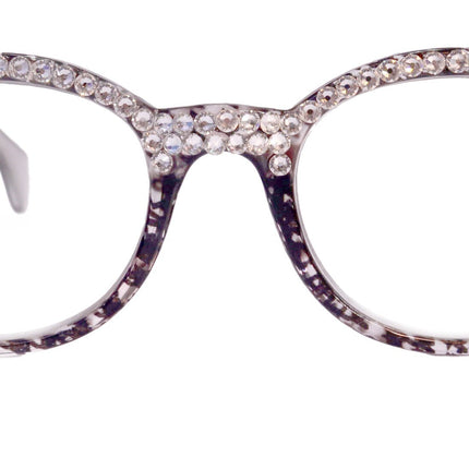 The Alchemist, (Bling) Round Women Reading Glasses W (Full TOP) (Clear) Genuine European Crystals  (Hound tooth, Black) NY Fifth Avenue