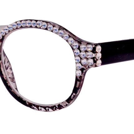 The Alchemist, (Bling) Round Women Reading Glasses W (Full TOP) (Clear) Genuine European Crystals  (Hound tooth, Black) NY Fifth Avenue