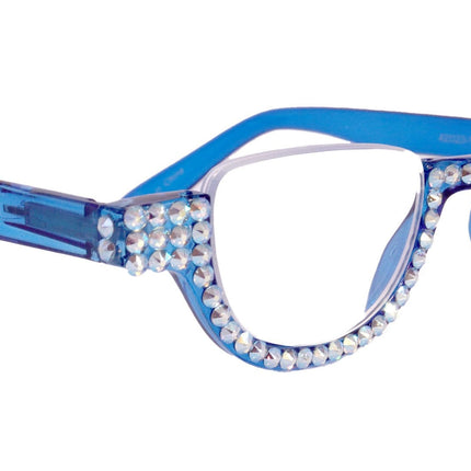 Half Moon, (Bling) Woman Reading Glasses W (AB Aurora Borealis) Genuine European Crystals Reader +1.25 +1.50..+4 Frame, NY Fifth Avenue