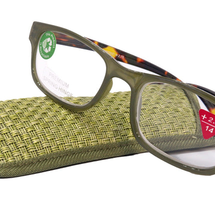 Jade, Premium Reading Glasses High End Reading Glass +1.25 to +6.00 magnifying glasses, Square, Olive green, optical Frames