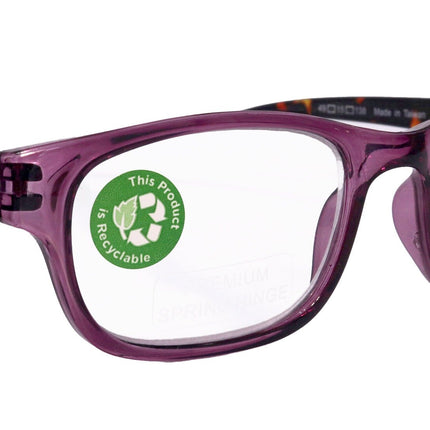 Jade, Premium Reading Glasses High End Reading Glass +1.25 to +6.00 magnifying glasses, Square. Purple optical Frames