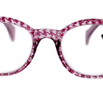 The Alchemist, (Premium) Reading Glasses, High End Readers, Magnifying Eyeglasses, (Pink Translucent) (Round) (Houndstooth) NY Fifth Avenue