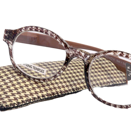 The Alchemist, (Premium) Reading Glasses, High End Readers, Magnifying Eyeglasses, (Brown Translucent) (Round) (Houndstooth) NY Fifth Avenue