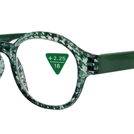 The Alchemist, (Premium) Reading Glasses, High End Readers, Magnifying Eyeglasses, (Green Translucent) (Round) (Houndstooth) NY Fifth Avenue
