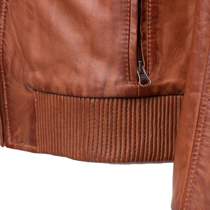 Handmade Beltrans Sand Washed Leather Jacket With Stretch Leather Hems & Cuffs