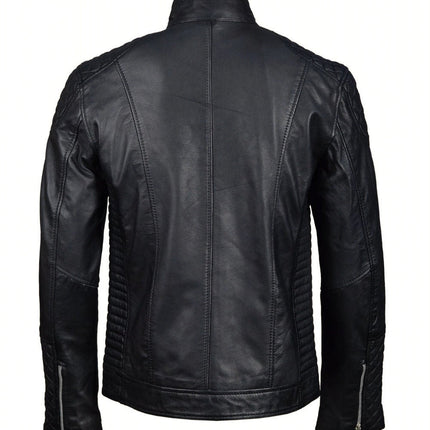 Handmade Tyrons Moto Style Leather Jacket With Quilted Detailing