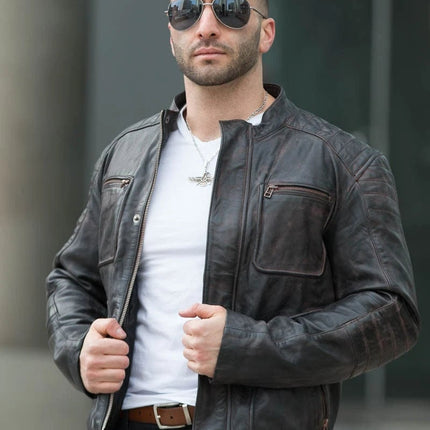 Handmade Men's Benton Distressed Moto Style Leather Jacket