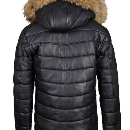 Handmade Rossi's Polyfill Winter Leather Jacket With Fur On Hoodie