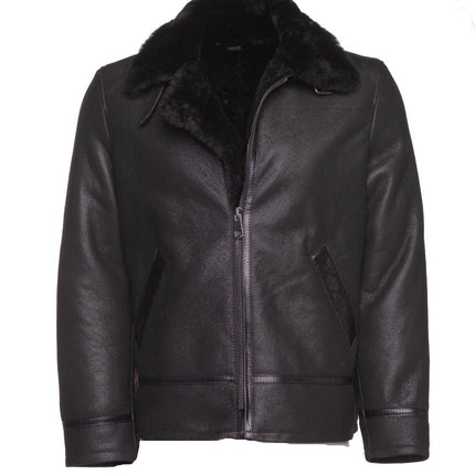 Handmade Black B3 Bomber Aviator Shearling Jacket