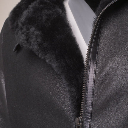 Handmade Black B3 Bomber Aviator Shearling Jacket