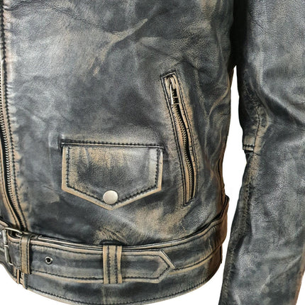 Handmade Distressed Biker Style Jacket With Belt