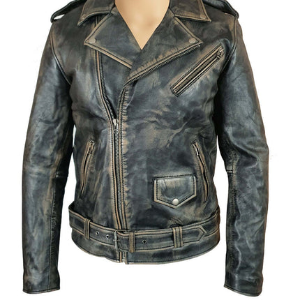 Handmade Distressed Biker Style Jacket With Belt