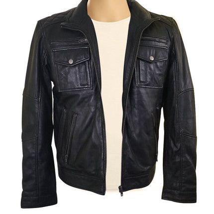 Handmade  Benson Zip Up Leather Jacket With Flap Pockets