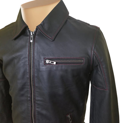 Handmade Bonnie's Black Leather Jacket With Red Stitching