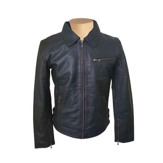 Handmade Bonnie's Black Leather Jacket With Red Stitching