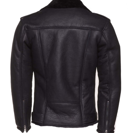 Handmade Black on Black Shearling Biker Jacket