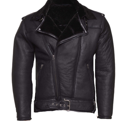 Handmade Black on Black Shearling Biker Jacket